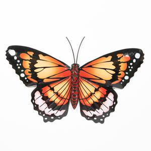 Wanddecoratie vlinder - oranje - 45 x 28 cm - metaal - muurdecoratie/schutting