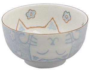 Blauw/Wit Kom - Kawaii Cat - 12.7 x 7cm - 300ml