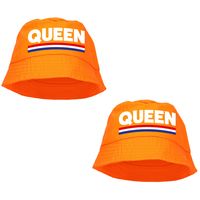 2x stuks queen bucket hat / zonnehoedje oranje voor Koningsdag/ EK/ WK - thumbnail