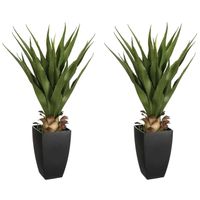 Set van 2x stuks atmosphera Agave Rect kunstplanten in pot van cement 73 cm