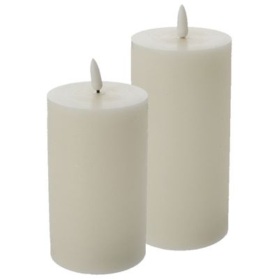LED kaarsen/stompkaarsen - set 2x - creme wit - H12,5 en H15 cm - flikkerend licht - timer