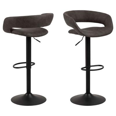 Leen Bakker - Barkruk Faber - Antraciet (2 Stuks) - Lederlook - Grijs - 48.5x54.5x104 Cm