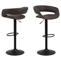 Leen Bakker - Barkruk Faber - Antraciet (2 Stuks) - Lederlook - Grijs - 48.5x54.5x104 Cm