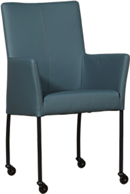 Blauwe leren moderne eetkamerstoel Comfort - poot rond zwart met wiel - Toledo Leer Whale (blauw leer)
