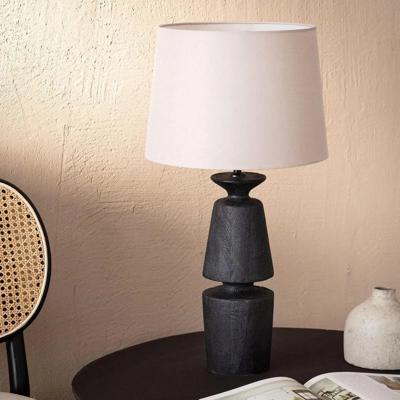 Tafellamp met houten voet en stoffen kap E27 fitting schakelaar &apos;Tessel&apos; 58 cm