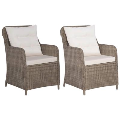 Tuinstoelen 2 st met kussens poly rattan bruin