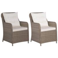 Tuinstoelen 2 st met kussens poly rattan bruin