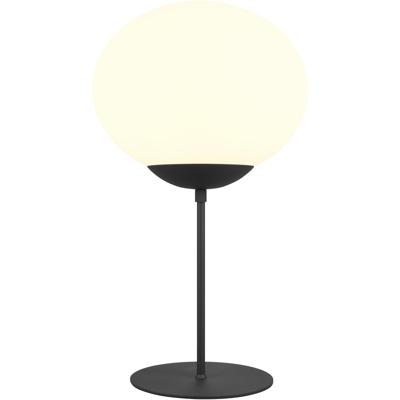 LED Tafellamp - Tafelverlichting - Trion Otmen - E27 Fitting - Rond - Wit Glas - Mat Zwart - Metaal