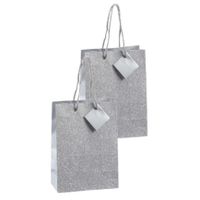 Set van 4x stuks luxe papieren giftbags/cadeau tasjes zilver met glitters 17 x 23 x 9 cm - thumbnail