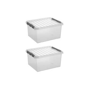 Q-line opbergbox 36L - Set van 2 - Transparant/grijs