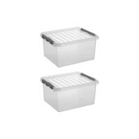 Q-line opbergbox 36L - Set van 2 - Transparant/grijs