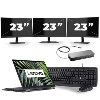 Lenovo ThinkPad X13 Yoga G1 - Intel Core i5-10e Generatie - 13 inch - Touch - 16GB RAM - 256GB SSD - Windows 11 Home + 3x 23 inch Monitor