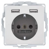 Berker 48036084 wandcontactdoos Type F + 2 x USB A Aluminium - thumbnail