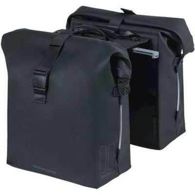 Basil soho dubbele fietstas nordlicht - waterdicht, pu, rolltopsluiting, geschikt voor mik, 41 ltr, night zwart