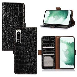 Crocodile Series Sony Xperia 5 IV Wallet Leren Hoesje met RFID - Zwart