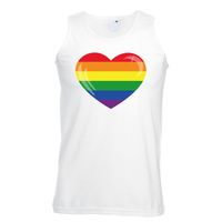 Regenboog vlag in hart singlet shirt/ tanktop wit heren