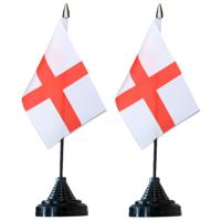 Vlag England St George tafelvlaggetjes - 2x stuks - 10 x 15 cm vlag - met zwarte standaard