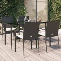 5-delige Tuinset met kussens poly rattan zwart