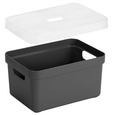Opbergboxen/opbergmanden antraciet van 13 liter kunststof met transparante deksel