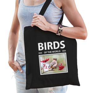 Pestvogel tasje zwart volwassenen en kinderen - birds of the world kado boodschappen tas