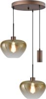 Masterlight 3-lichts hanglampGenua bruin met 2x goud glas Ø 29cm en 1 pendel - 2972-15-15-35-3MC129
