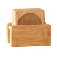 Set van 6x glazenonderzetters hout in houder 10 cm - thumbnail