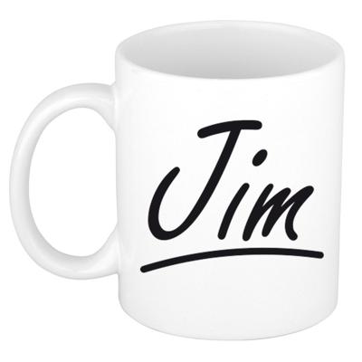 Jim Naam koffiemok - beker - met sierlijke letters - wit - 300 ml - Cadeau - Heren Jim Naam koffiemok - beker - met sierlijke letters - wit - 300 ml - Cadeau - Heren