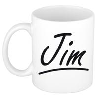 Jim Naam koffiemok - beker - met sierlijke letters - wit - 300 ml - Cadeau - Heren
