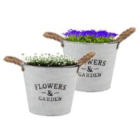 DK Design plantenpot/bloempot emmer Jardin- 2x - zink - wit - D22 x H16 cm - Plantenpotten - thumbnail