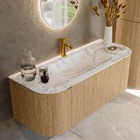 Badmeubel Mondiaz Kurve-Dlux | 120 cm | Meubelkleur Oak | Wastafelkleur Glace | Solid surface | Midden spoelbak | 1 kraangat