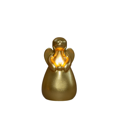 Kaars engel wax led 3d vlam op batterij met timer d8.5h14.5 cm goud - Annas collection