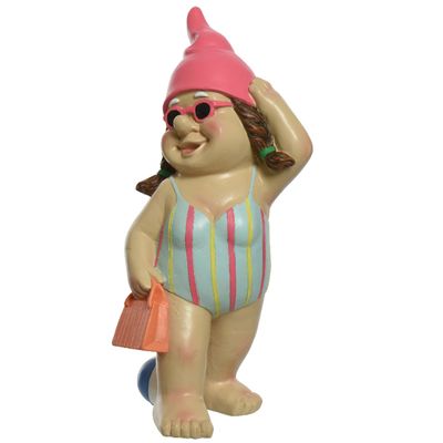 Tuinkabouter vrouw in badpak - strand - kunststeen - H30 cm