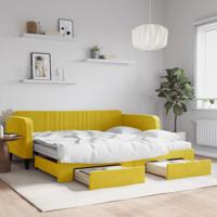 Slaapbank met onderschuifbed en lades 100x200 cm fluweel geel