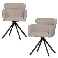 WOOOD Fenne Draaibare Eetkamerstoelen - Polyester - Naturel -Set van 2 - thumbnail