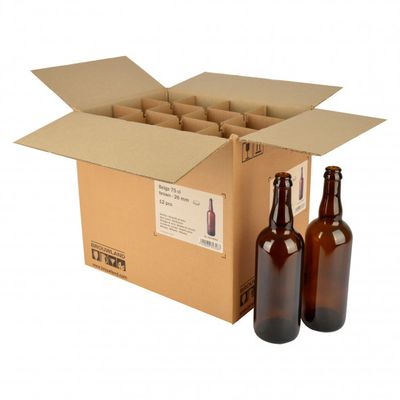 Bierfles Belge 75 cl, bruin, kroonkurk 26 mm, doos 12 st.