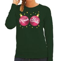 Foute kersttrui / sweater groen met roze Xmas Balls voor dames - thumbnail