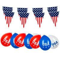 Amerika/USA thema versiering set - 3x vlaggetjes en 13x thema ballonnen - feestartikelen