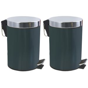 Prullenbak/pedaalemmer - 2x - metaal - donkergroen - 3 liter - 17 x 25 cm - Badkamer/toilet