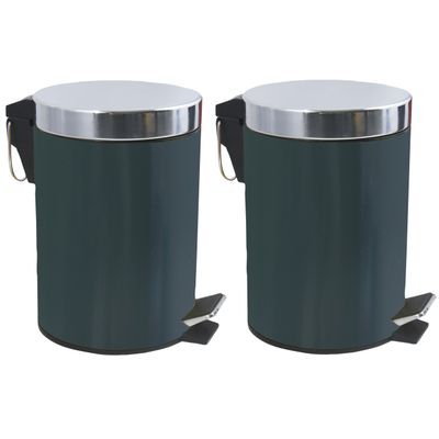 Prullenbak/pedaalemmer - 2x - metaal - donkergroen - 3 liter - 17 x 25 cm - Badkamer/toilet