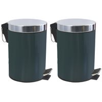 Prullenbak/pedaalemmer - 2x - metaal - donkergroen - 3 liter - 17 x 25 cm - Badkamer/toilet