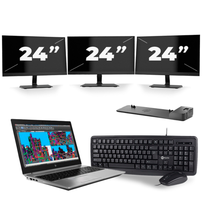 HP ZBook 15 G5 - Intel Core i7-8e Generatie - 15 inch - 16GB RAM - 256GB SSD - Windows 11 + 3x 24 inch Monitor