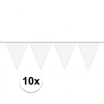 Party Vlaggenlijn puntvlaggetjes - 10x - kunststof - wit - 10 meter - Slinger - versiering