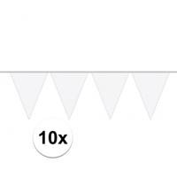 Party Vlaggenlijn puntvlaggetjes - 10x - kunststof - wit - 10 meter - Slinger - versiering