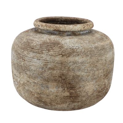 Bloemenvaas kruik/pot model Batu - zandkleur - D28 x H22 cm - rustieke vaas