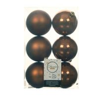 18x stuks kunststof kerstballen kaneel bruin 8 cm glans/mat