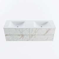 MONDIAZ VICA 150cm badmeubel onderkast Carrara 4 lades. Wastafel CLOUD dubbel zonder kraangat, kleur Talc. - thumbnail
