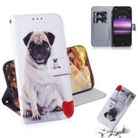 Pug patroon gekleurde tekening horizontale Flip lederen case voor Sony Xperia 1 met houder & kaartsleuven & portemonnee