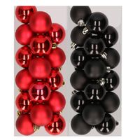 32x stuks kunststof kerstballen mix van rood en zwart 4 cm   -