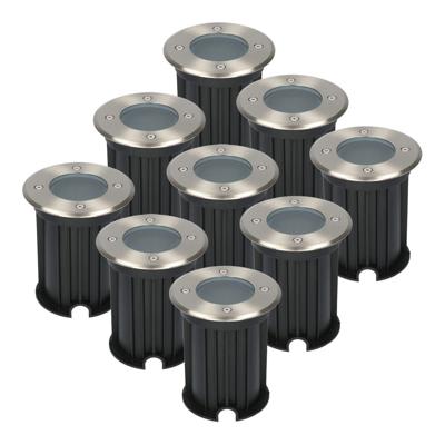 Set van 9 Maisy LED Grondspots - Rond - Ø12cm - RVS - GU10 fitting - Excl. lichtbron - IP67 waterdicht - Tuinspot - Oprit