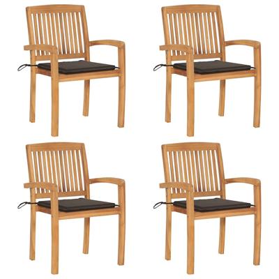 Tuinstoelen stapelbaar 4 st met kussens massief teakhout